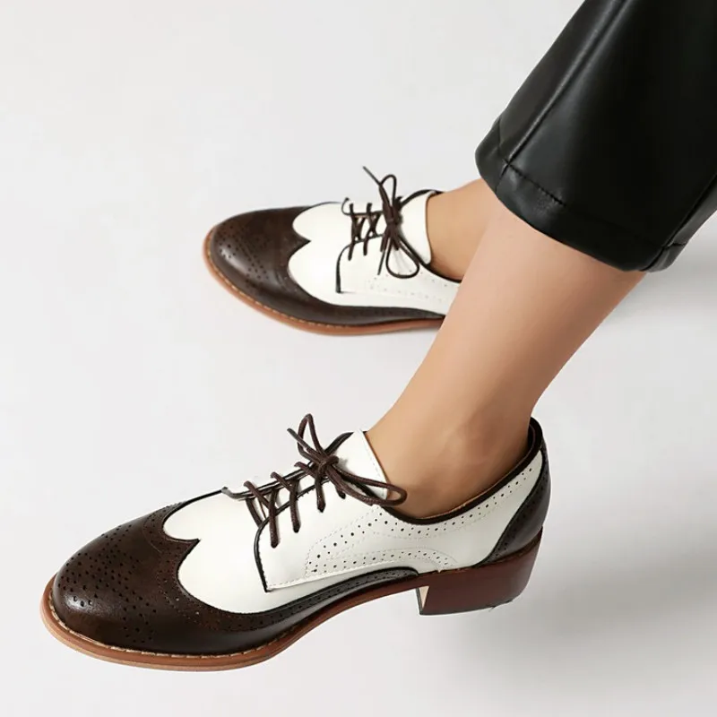 

DIZHUANG Fashionable women's low heeled shoes. Round toe single shoes. About 3.5cm heel height. Lace up shoes. size:35-46