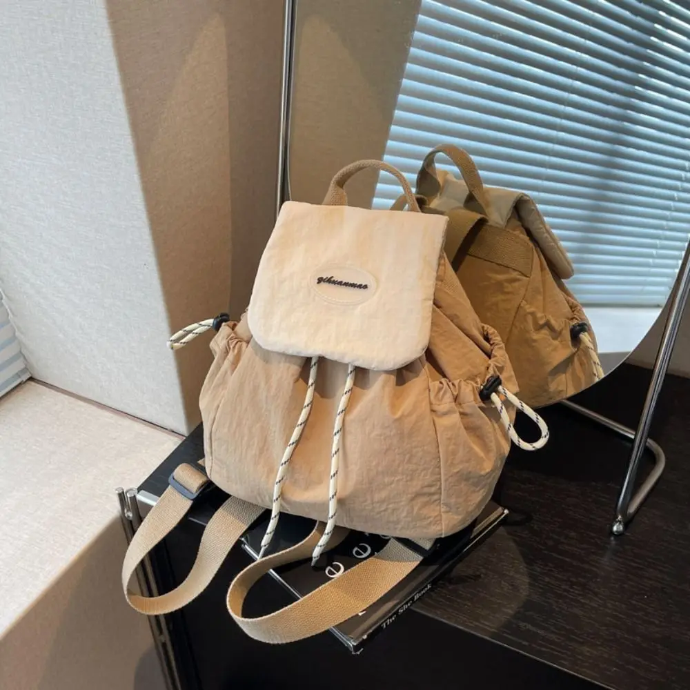 

Portable Women Nylon Backpack Drawstring Lightweight Multipockets Casual Backpack with Handle Waterproof