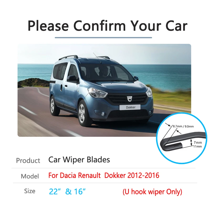 Car Front Wiper Blades for Dacia Renault Dokker 2012 2013 2014 2015 2016 Windscreen Windshield Washer Brushes Car Accessories