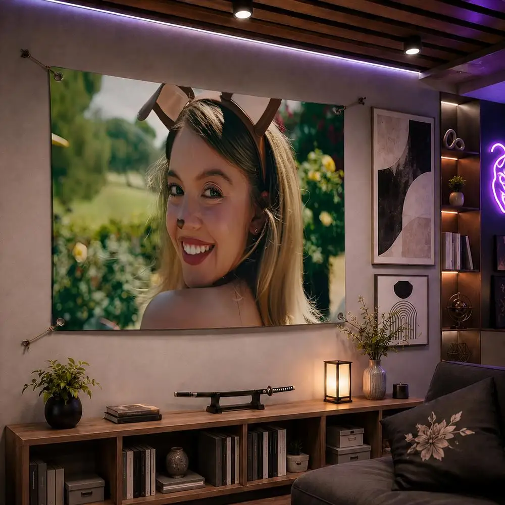 Trending Celebrity Sydney Sweeney Flags Indoor Outdoor Wall Banner Party Decor Large Hanging Wall Backdrop