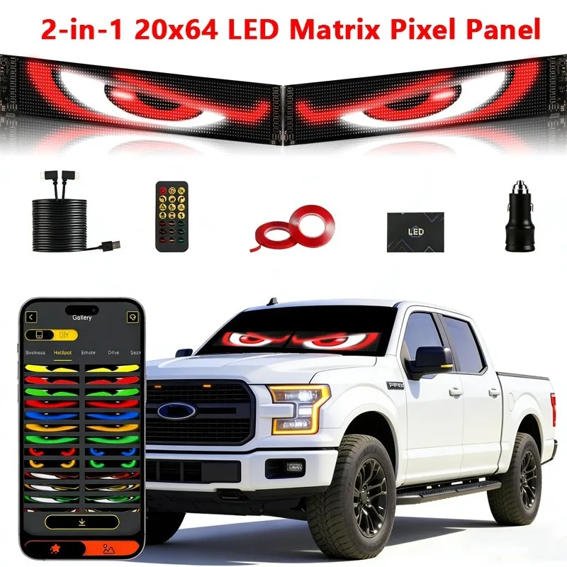 2in1-devil-eyes-light-dual-screen-sync-custom-text-animations-graphics-app-control-led-matrix-pixel-panel-for-car-windshield