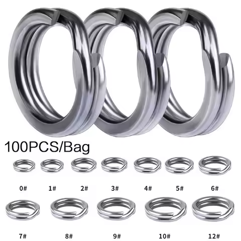 100PCS/Bag Fishing Split Rings - Japanese Crankbaits Hard Bait Accessories, Silver Stainless Steel 0#-12# Double Ring