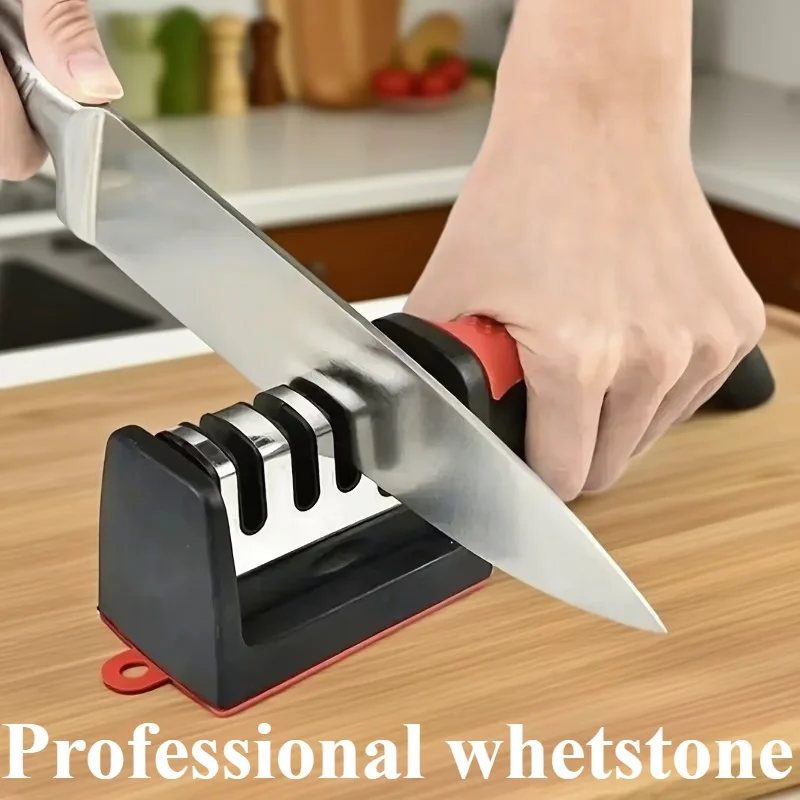 

A Four-Stage Professional Knife Sharpener, Equipped with Tungsten Steel, Diamond, and Ceramic Sharpening Stones - Featuring a St