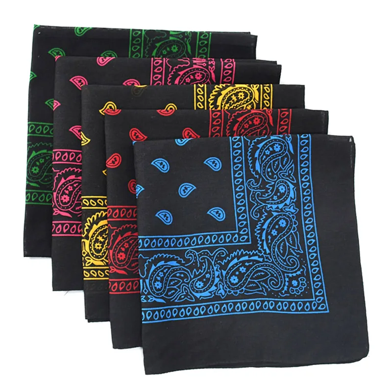 Zwarte Hiphop Bandana Hoofddoek Unisex Haarband Hals Sjaal Paisley Hoofddeksels Pols Hairwrap Vierkante Sjaals Print Zakdoek