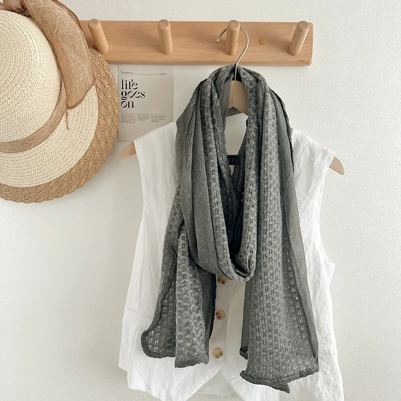 

Вязаный однотонный шарф в стиле пэчворк для женщин, стильный модный шейный платок на весну и осень, высококачественная дорожная шаль, маленькая шейная повязка.