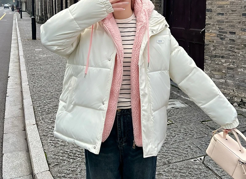 Lamb Fleece Fake Two Piece Cotton Coat for Women 2025 New Thickened Hooded Bread Coat Cotton Coat for Students