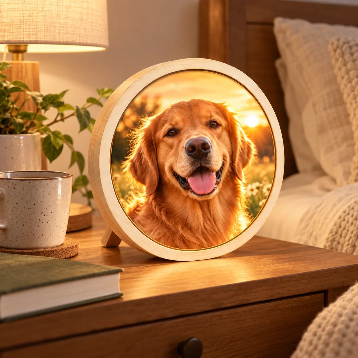 Custom Lighted Photo Frame Personalized LED Shadow Box Round Table Lamp 20cm Wooden Night Light Decor for Bedroom Home New Gift view 4