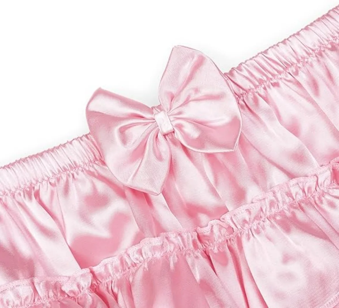 ساتيني مكشكش سيسي الوردي Bowknot خادمة الفرنسية تأثيري الملابس الداخلية مع حواف كشكش، ملابس داخلية من الساتان الحريري، حسب الطلب #4