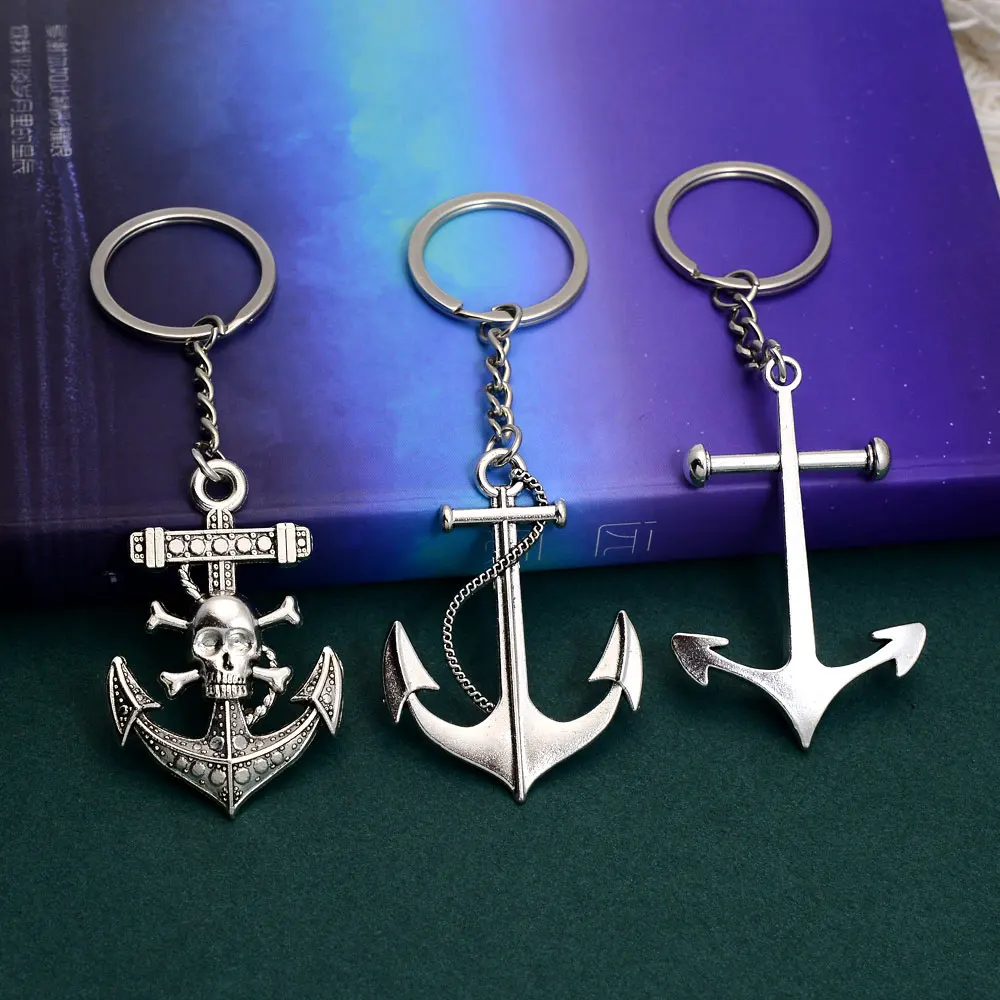 Anchor Charms Keychain Navigation Hook Pendants Keyring Jewelry Gift Key Holder Chain Ring For Men Dad Boyfriend Car Accessories