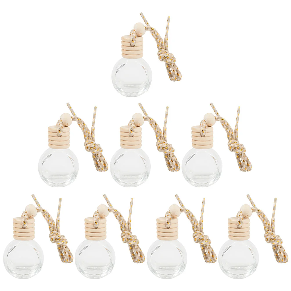 8Pcs Car Perfume Bottle Automotive Car Essential Oil Bottles Refillable Essential Oil Bottles Air Freshener Pendants Empty Glass