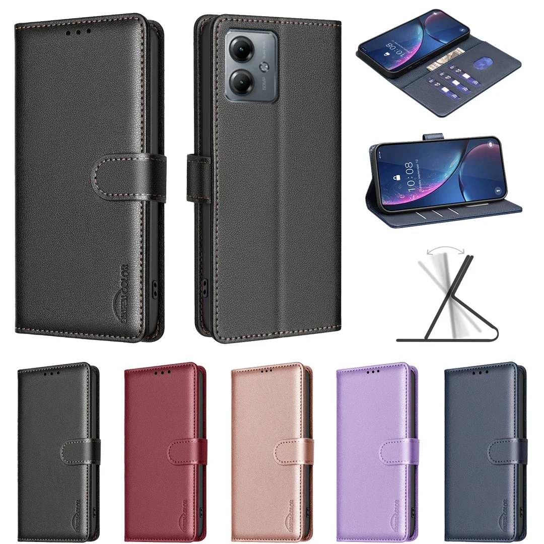 

Кожаный чехол-книжка с отделением для карт и RFID-защитой для Motorola G54