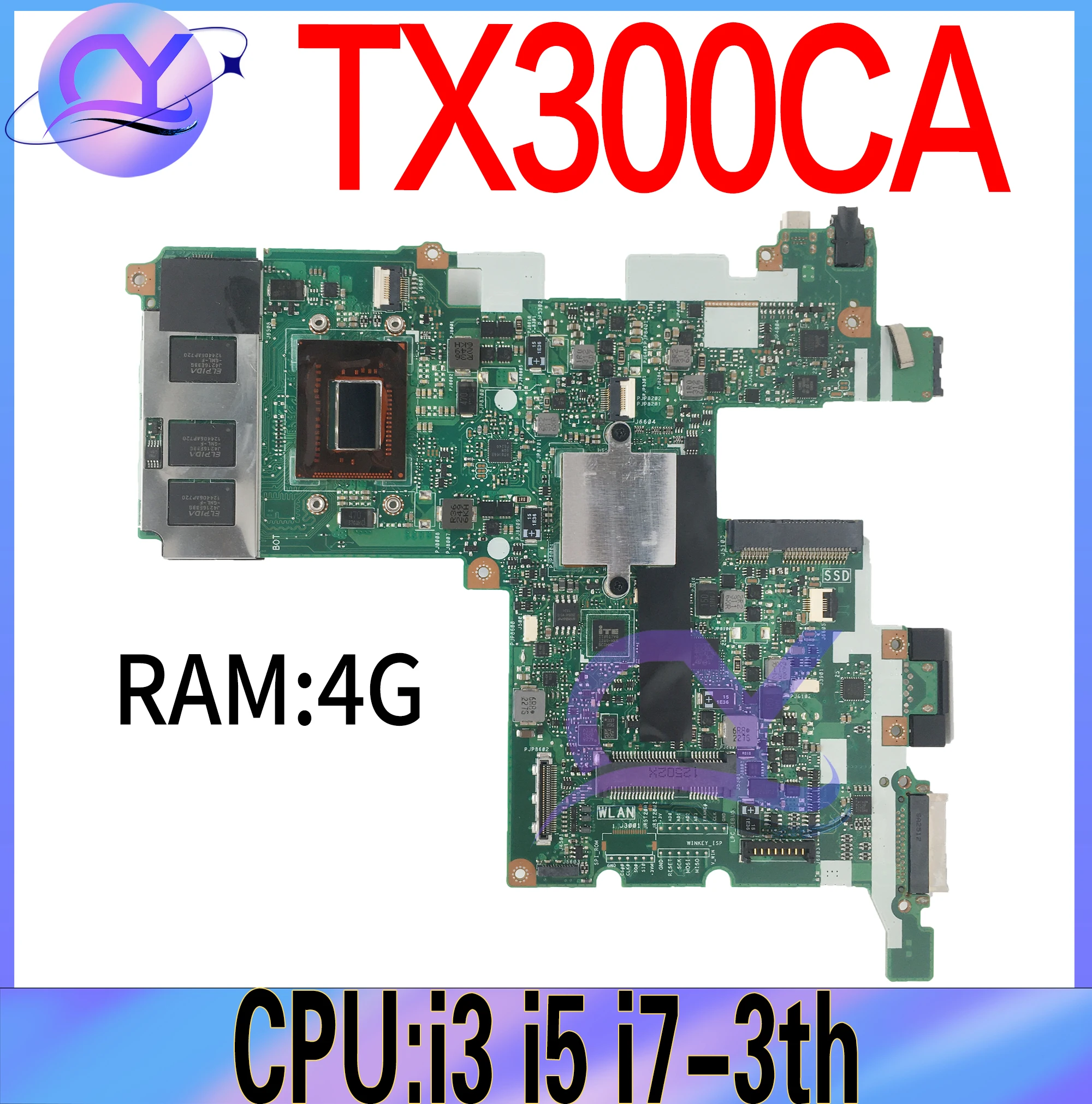 TX300CA Notebook Mainboard For ASUS TX300 TX300C TX300K3537CA/64C5JX2S Laptop Motherboard With i3 i5 i7-3th Gen 4GB-RAM