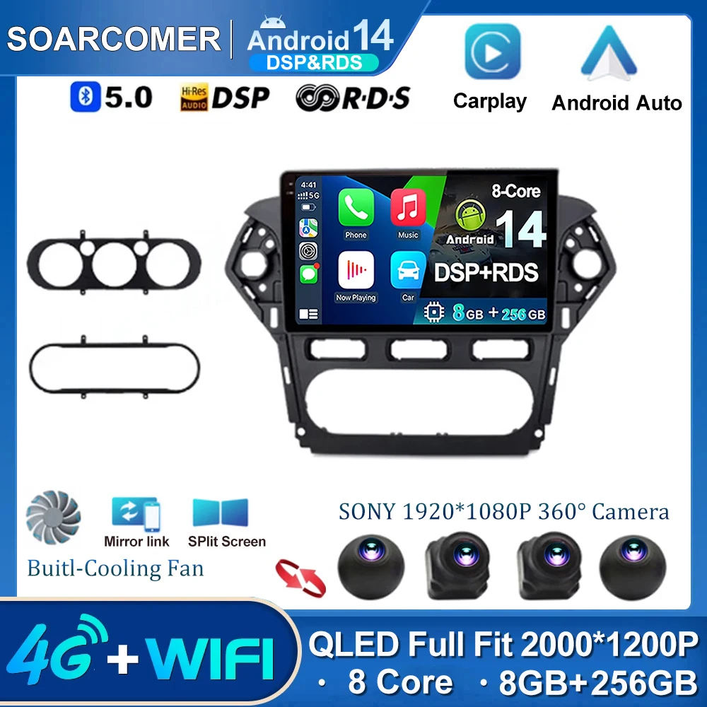 

Android 14 For Ford Mondeo 4 mk4 2010-2013 2014 Auto Radio Carplay 4G Car Multimedia GPS Navigation Autoradio DVD No 2Din 2 Din