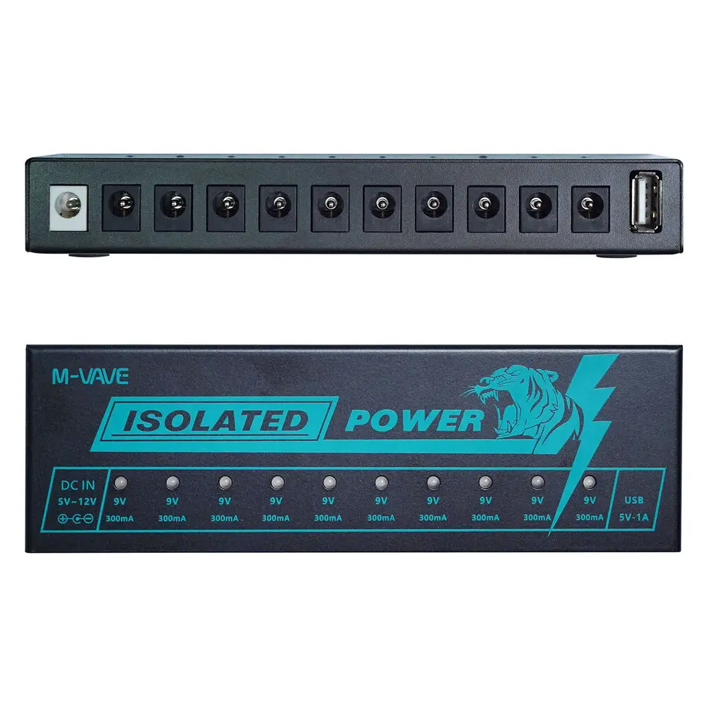 M-Vave 10-Output Isolated Guitar Pedal Power Supply -5V/9V/12V 300Ma Multi-Voltage for Professional Pedalboards&studio Effects