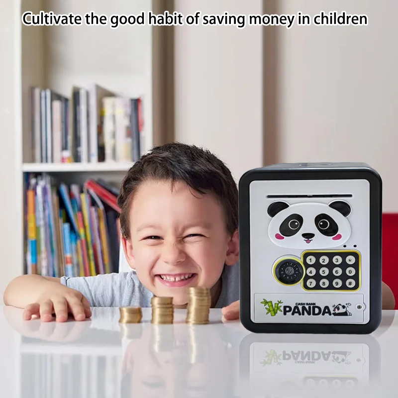 Cartoon Panda Atm Cash Saving Box Money Bank Toy Pretend Play Money Box Saving Coin Password Digital Fingerprint Kids Gift