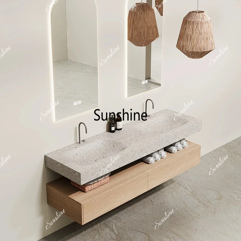 Slate double basin wall-mounted washing table under the counter basin