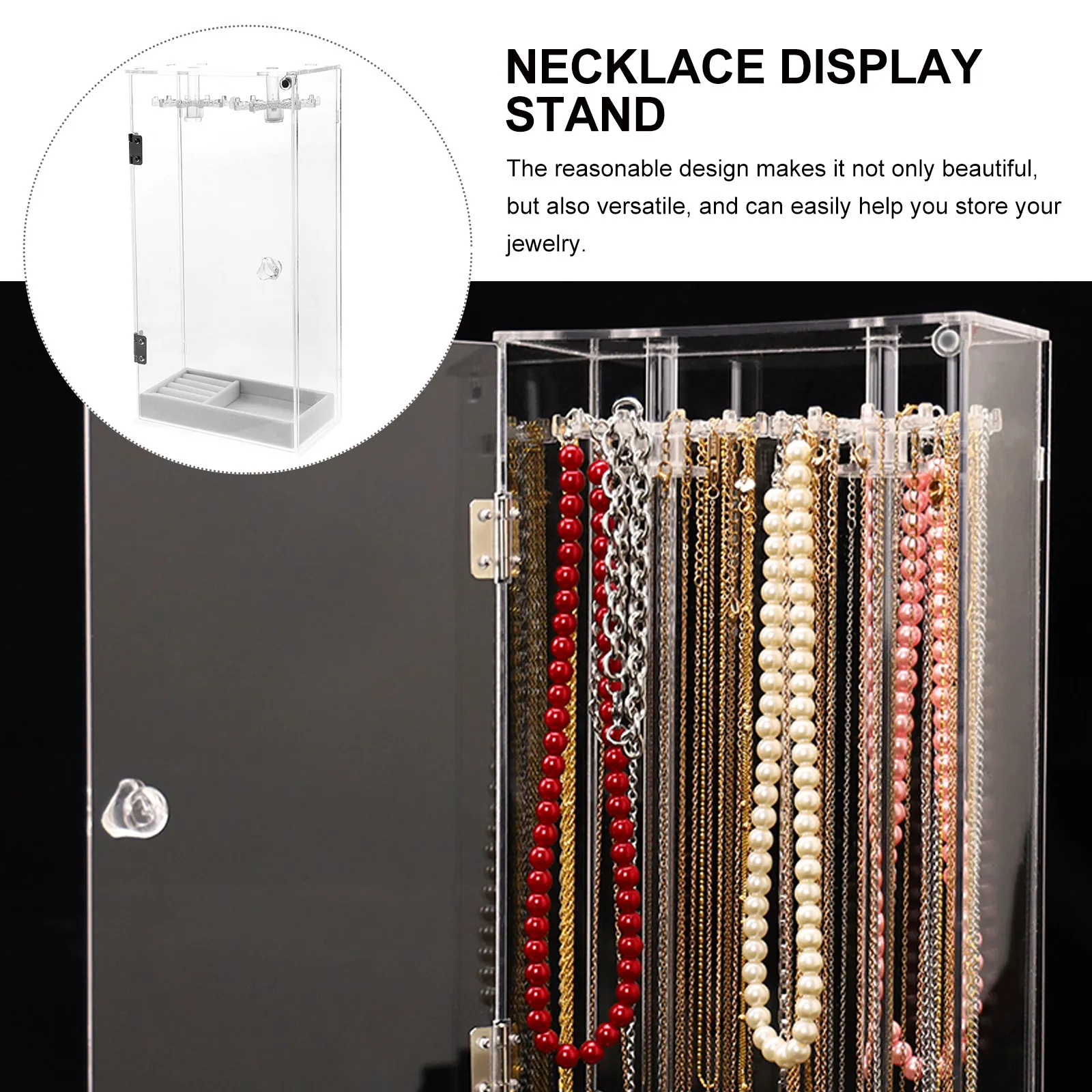 

Вращающаяся акриловая подставка для украшений с 24 крючками, прозрачный органайзер для демонстрации кулонов, колец и сережек