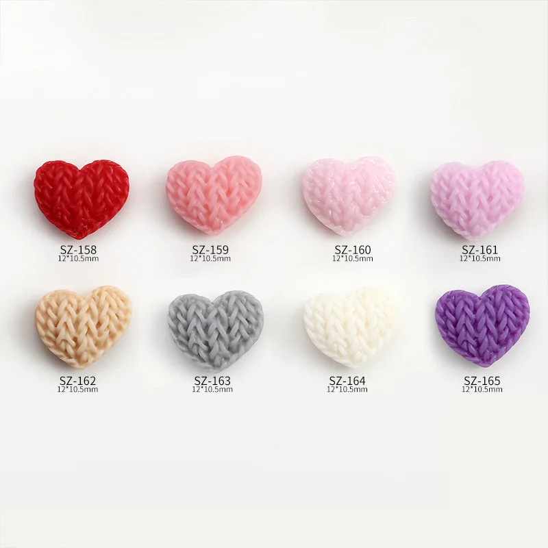 20PCS Macaron Pure Color Sweater Texture Love Heart Button Resin Nail Art Rhinestones Decorations Manicure Simple Ornaments