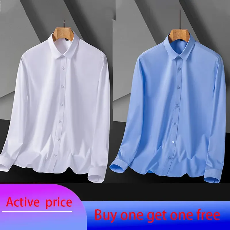 

Men's shirt long sleeve bamboo fiber high quality spring/summer non-ironing formal business casual solid color slim fashion