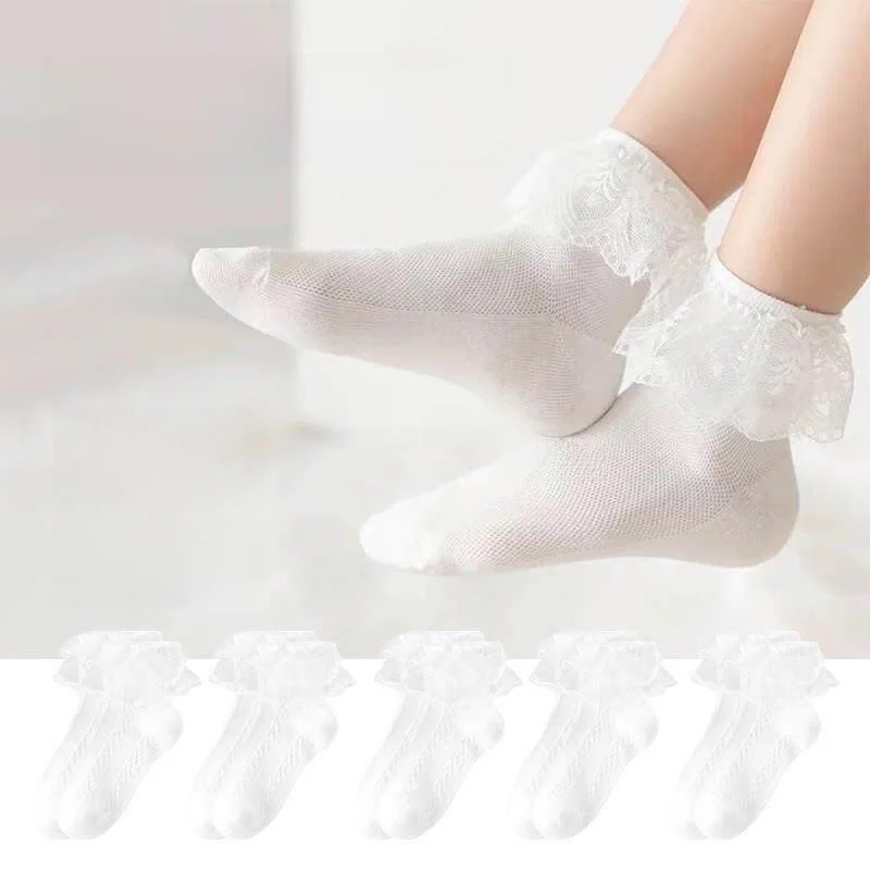 Lace Edged Latin Dance Socks Children's Competition Exam Special Use Socks White Cotton Summer Thin Short Socks for Girls