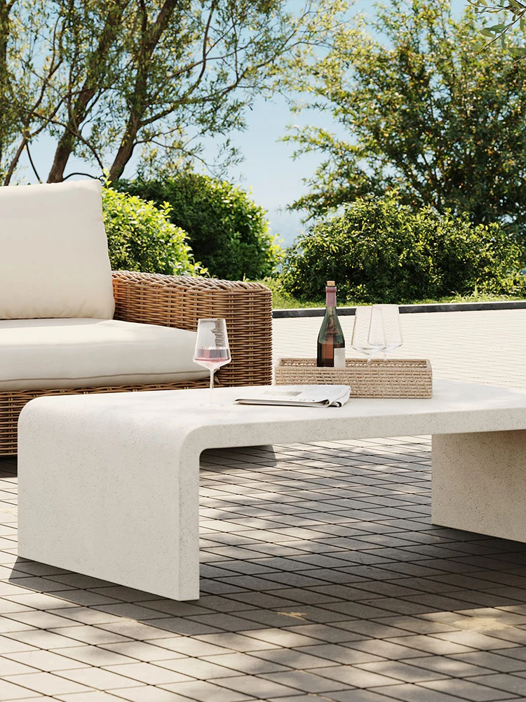 Rectangle outdoor coffee table cream style modern minimalist side table outdoor courtyard balcony stool simple cement tea table