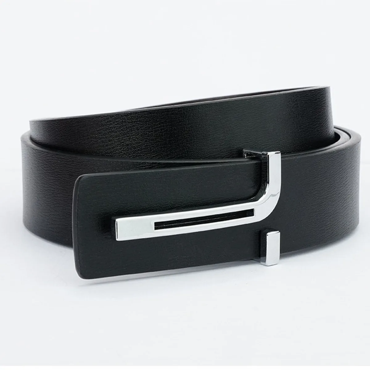 Modischer Business-Gürtel aus echtem Leder, 3,3 cm breit, für Herren, mit glatter Schnalle, passend zum Anzug, trendiges Accessoire – Detail 4