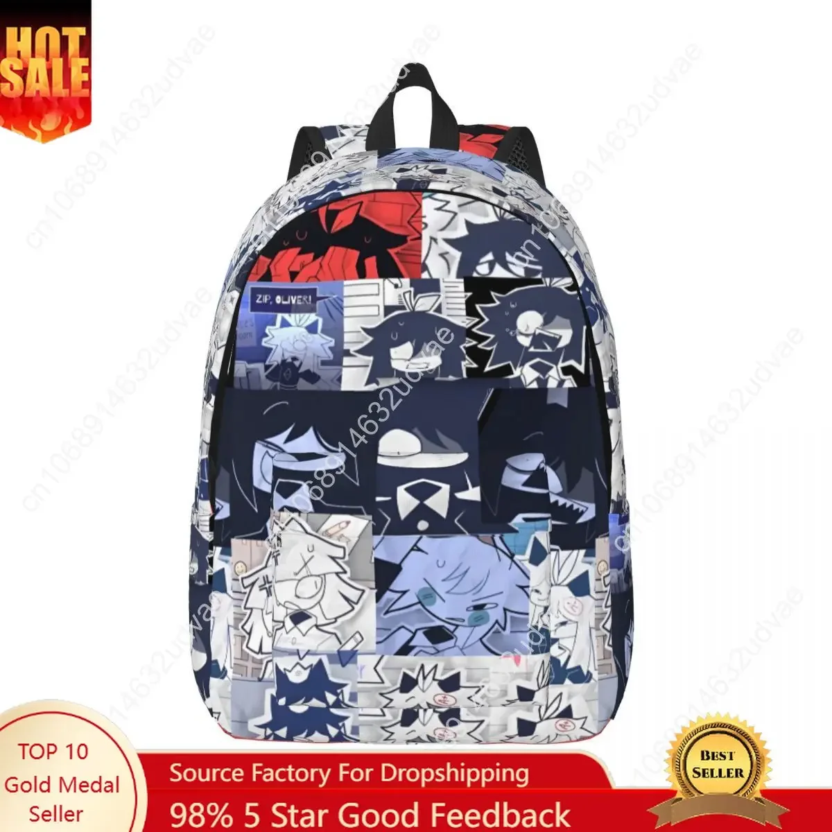 Claire Oliver Miss Circle Cartoon Backpack with Pocket High School Work Fundamental Paper Education Daypack College Shoulder Bag
