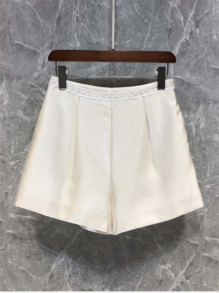 

High-waisted embroidered wide-leg pants shorts 2025 new summer women's simple and versatile casual pants