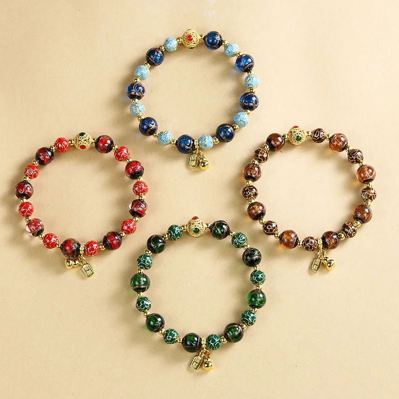 

Cloisonne Bracelet Women's Light Luxury Aroma Grey Glaze Cloisonne Enamel Temple Incense Lucky Hand String With Charms Jewelry