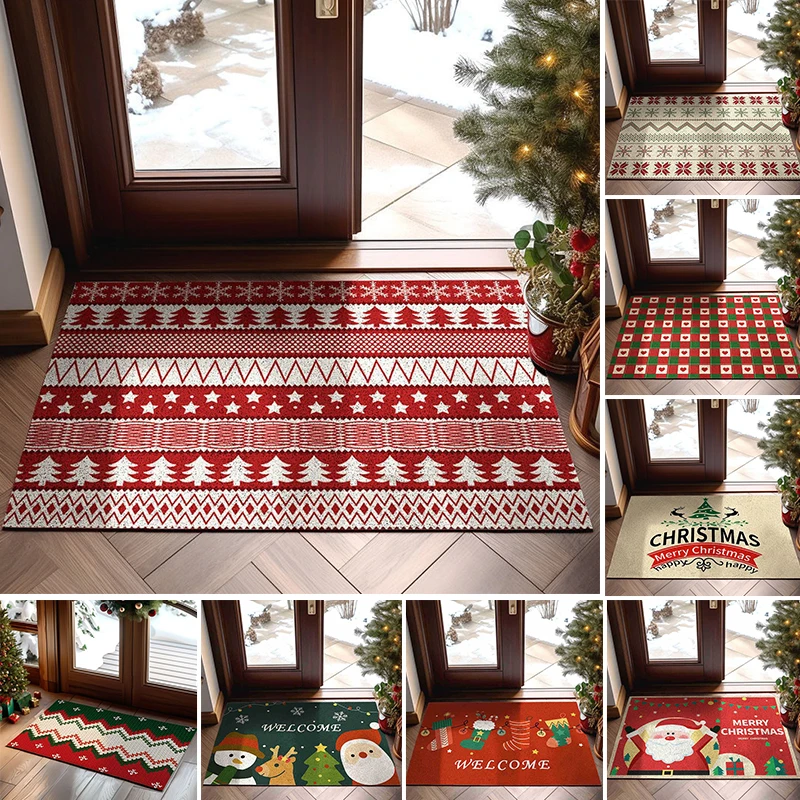 

1PC Christmas Doormat Holiday Welcome Santa Claus Design Non Slip Rug for Front Door Entrance Home Seasonal Decor Easy To Clean