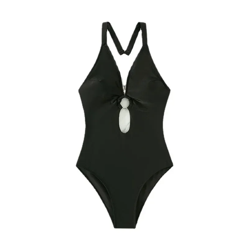 2025 New Ring Linked Plunging One Piece Swimsuit Solid Color Summer Beach Swimwear Bathing Suit For Women Бикини.