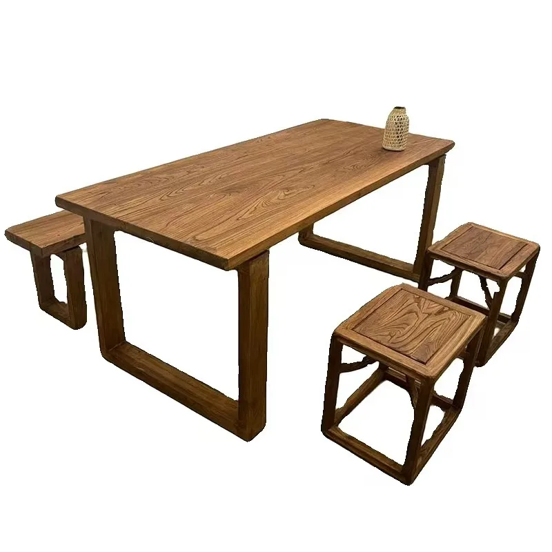 

#Solid wood large board table, household dining table, work table, old elm bar counter, desk, desk, long desk