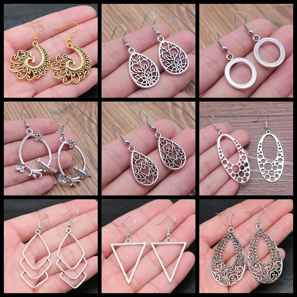 Fashion Handmade Simple Bohemia Design Hollow Geometric Triangle Water Drop Circle Dangle Earrings