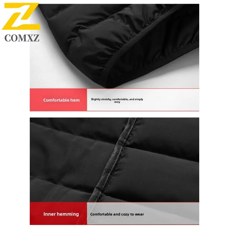 COMXZ Down Jacket Hooded Slim Fit Versatile Solid Color Warm Skiing Puffer Jacket Loose Minimalist Parker Coat Men's Clothing