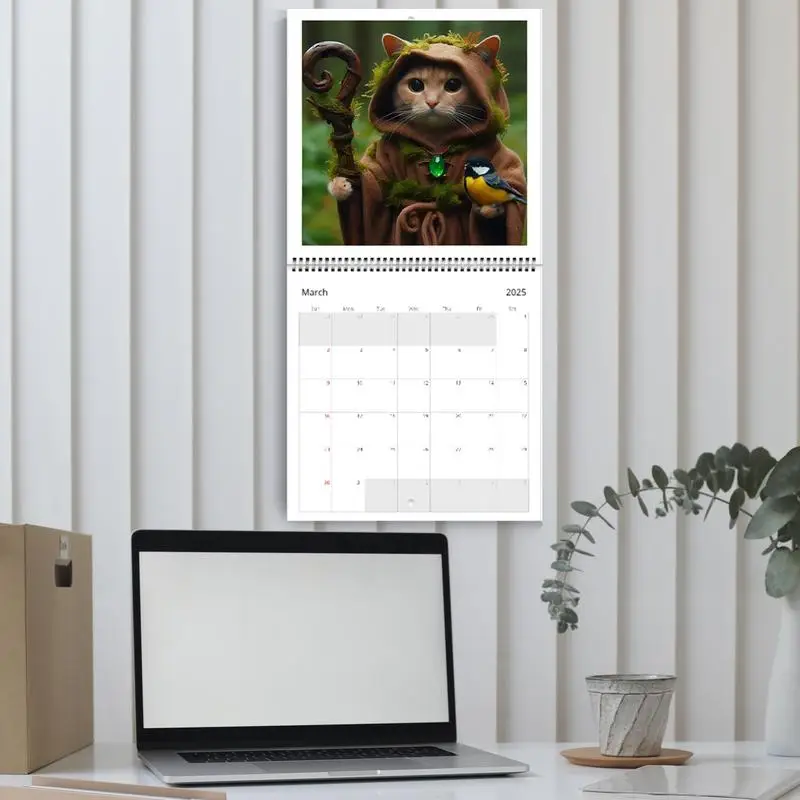 Kalendarz ścienny 2025 Zabawna ilustracja Kalendarz ścienny z kotem Śliczne akcesoria biurowe Materiały biurowe do planowania harmonogramów