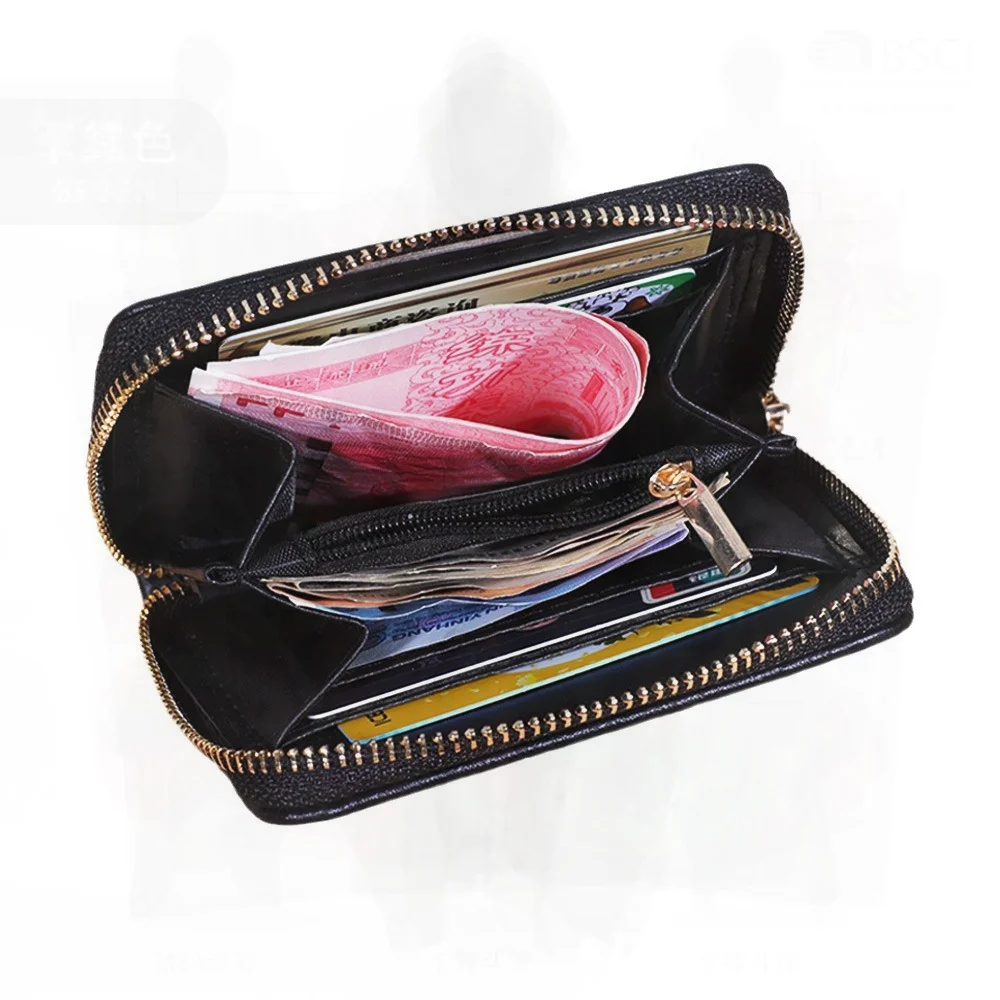 PU Contrast Color Stitching Women's Wallet Single Zipper Multi-function Large Capacity Short Clutch Bag