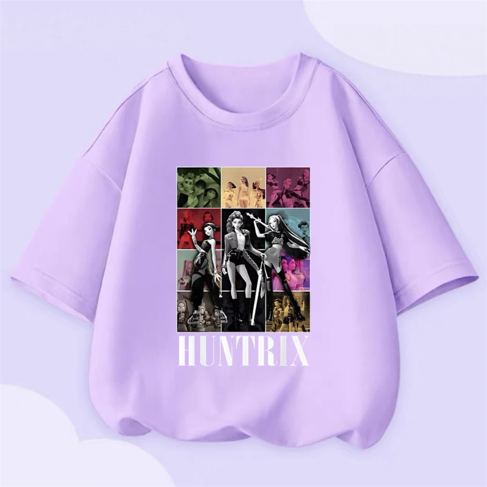 Kpop الفتيات ملابس الصيف الأرجواني تي شيرت قصير الأكمام بلايز الكرتون المطبوعة Crewneck قاعدة قميص كل مباراة تيز ملابس القطن الخالص