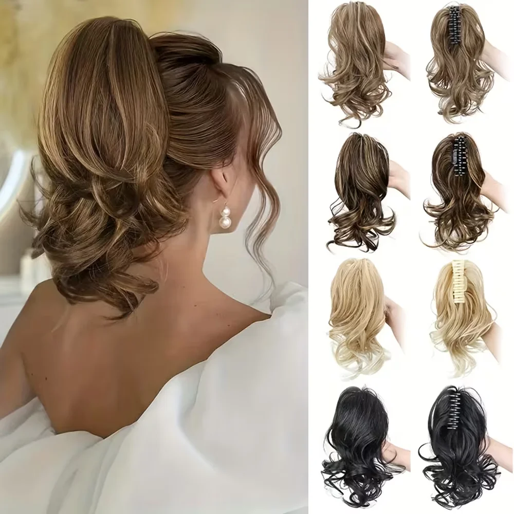 Synthetic 12inch Short Curly Ponytail Extension with Claw Clip Designe for Women Heat Resistant Fake Hairpiece Perfect for Party