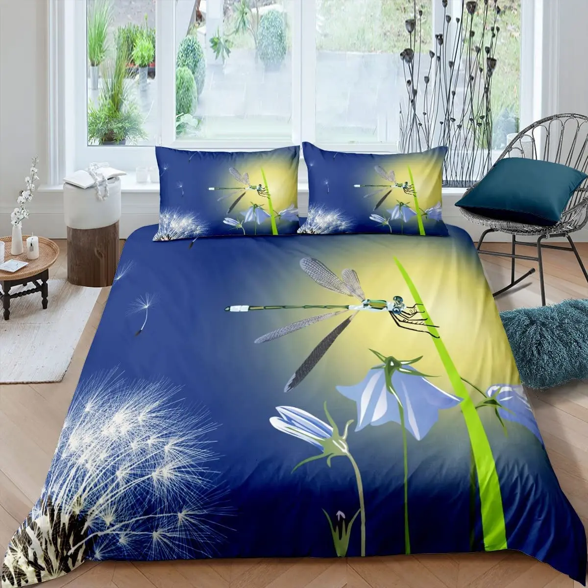 Dandelion Duvet Cover Set White Flower Pattern Polyester Comforter Cover King Queen Full Size For Kids Boys Girls Bedding Set