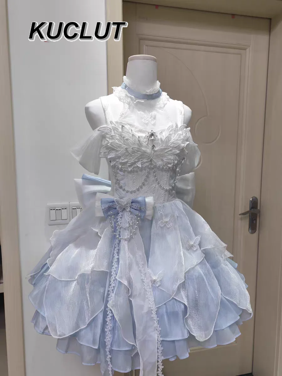 

Elegant Girl Birthday Princess Lolita Dress Femme Sweet and Cute Summer Short Ball Gown Spaghetti Strap Dresses for Women