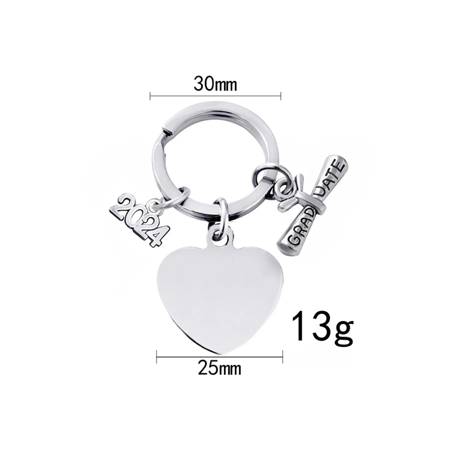 Keychain Pendant European And American Cross-Border Stainless Steel Heart-Shaped 2024 Graduation Season Gift Lettering Metal