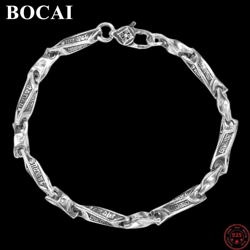 BOCAI S925 Sterling Silver Bracelets for Men Women New Fashion Six Syllable Truth Twist Bamboo-chain Necklace Free Shipping