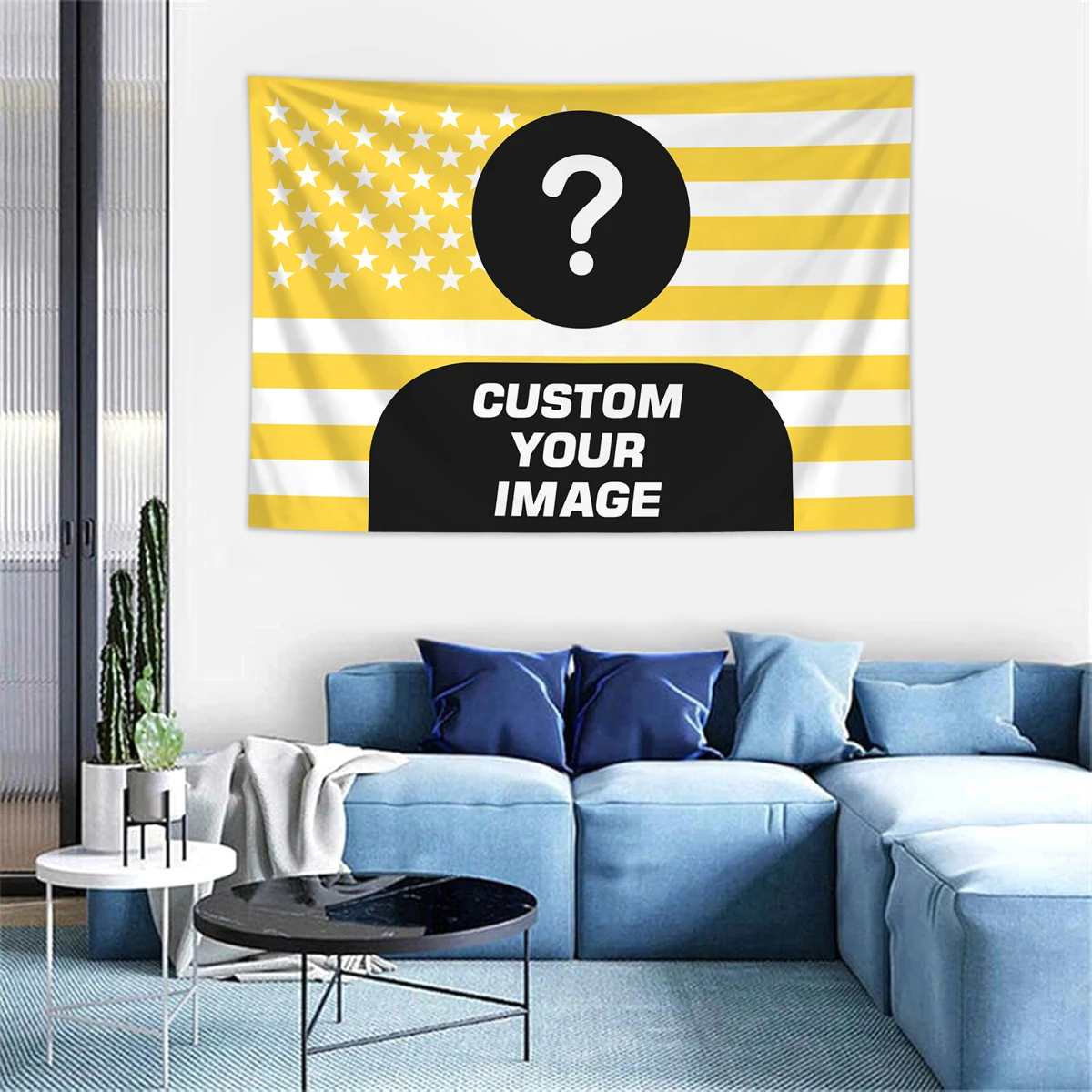 1 stuk gepersonaliseerd fotomuurkleed met Amerikaanse vlag, kamerdecoratie bannerwandkleed op maat gemaakt voor familie, huisdieren, idolen - afbeelding 1