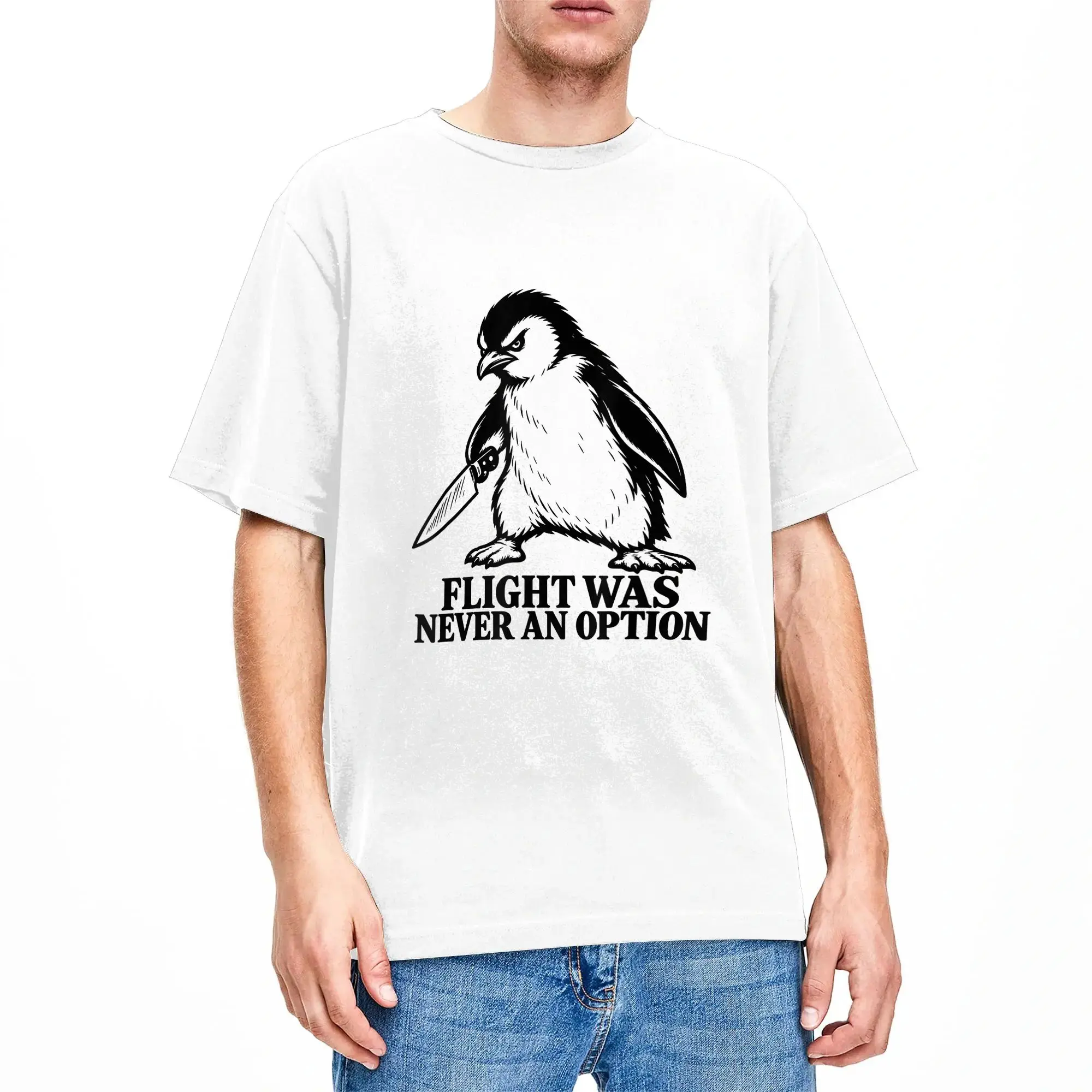 Flight was Never an Option Penguin T-Shirt Beach  Y2K Retro T-Shirts Cotton Hippie Tee Shirt For Men Custom DIY Top Tees