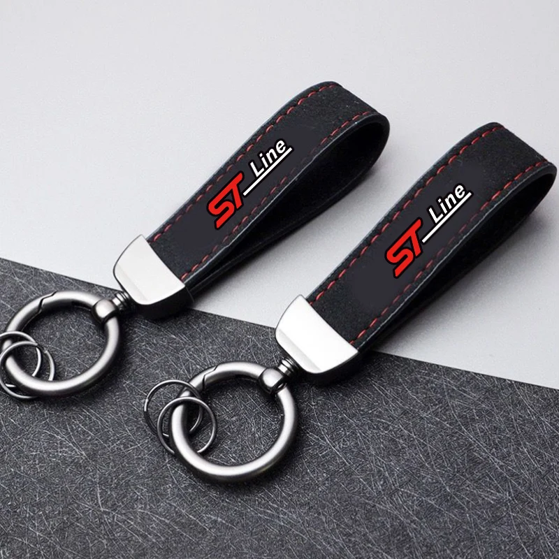

1Pcs Car Flip Fur Keychain ST Line Logo Stylish Creative Leather Keychain For Ford Edge Puma Kuga Mondeo Fiesta Ecosport Focus