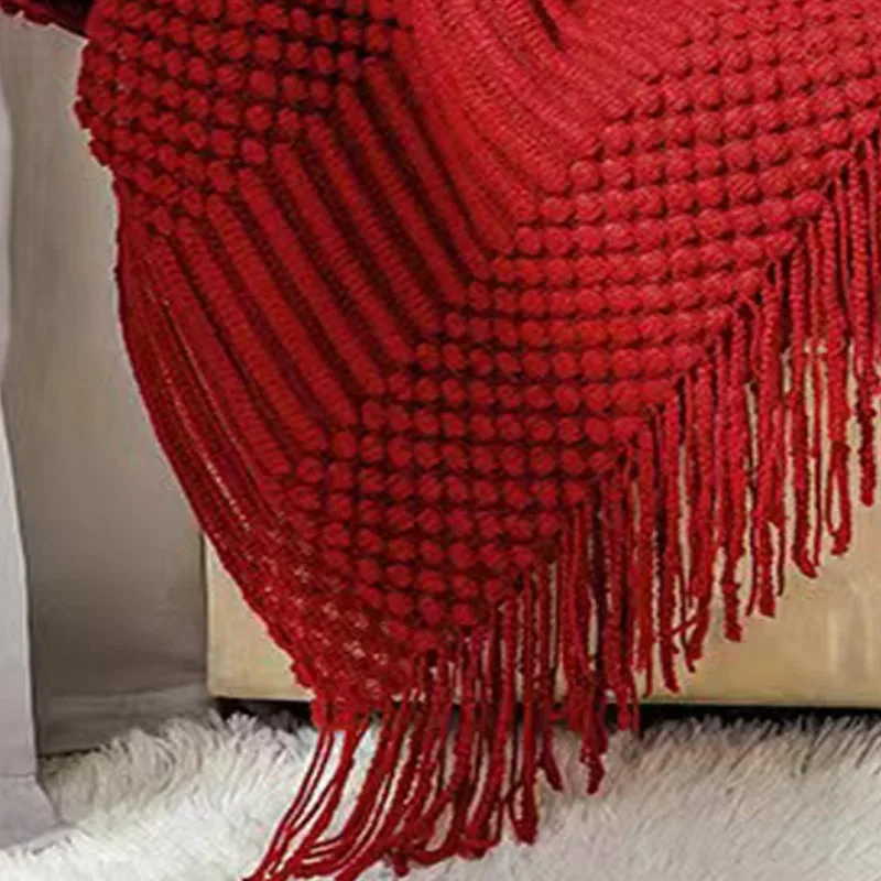 Red Boho Chunky Knitted Throw Blanket Textured Vintage Luxury Bedspread Sofá Cover Big Size Manta Para Sofá Christmas Gift