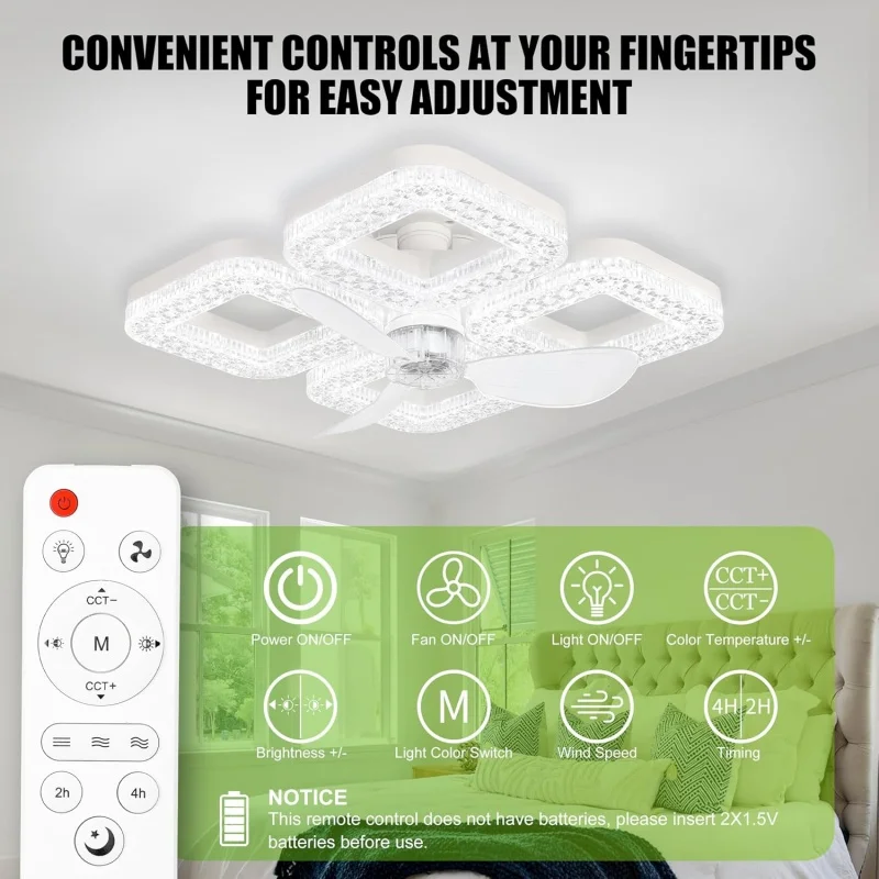 Lámpara de techo inteligente de 48W con ventilador, base E27, ventilador de techo para dormitorio con iluminación LED regulable, silencioso y moderno, lámpara LED con ventilador para sala de estar