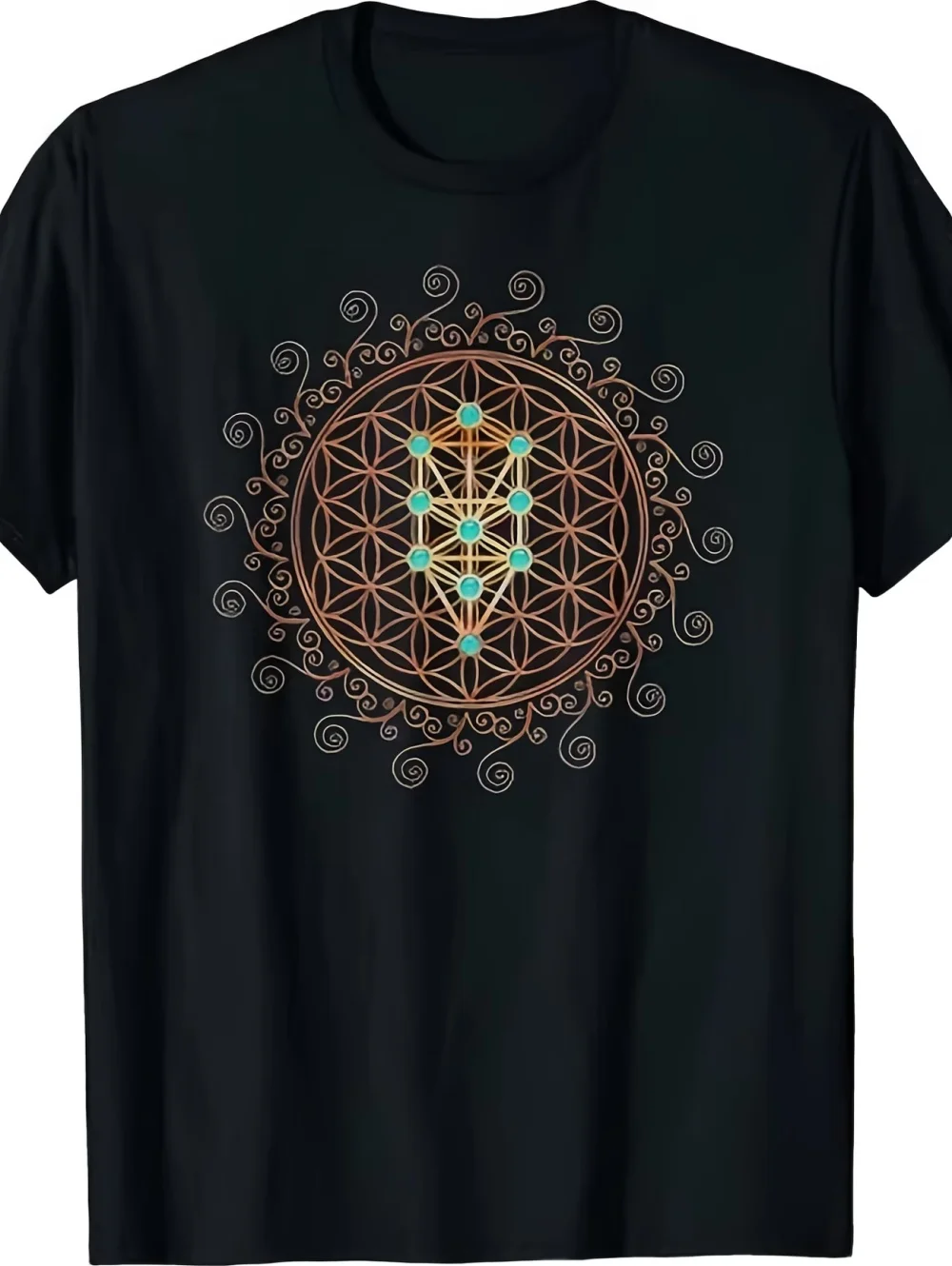 Men's Sacred Geometry T-Shirt Metatron Cube Fruit of Life Pattern Casual Short Sleeve T-Shirt Mathematics Lover Men's Clothing
