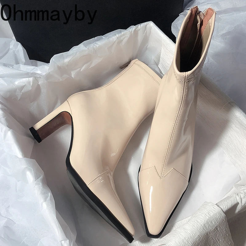 High Heel Women Short Boots Fashion Zippers Shoes Retro Style Autumn Winter Pointed Toe Ladies Dancing Party Prom Shoes