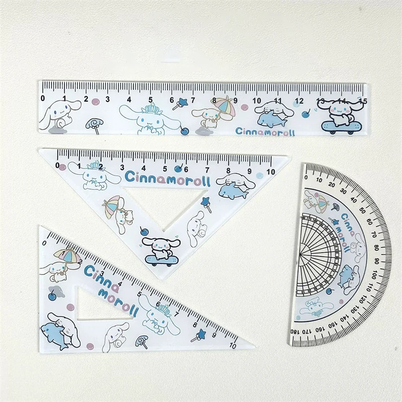 4pcs/Set Cute Cartoon Hellokitty Kuromi Acrylic Student Ruler Set Kawaii Cinnamoroll Children's Drawing Stationery Supplies